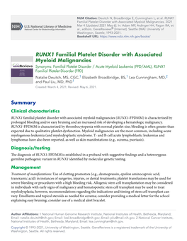 RUNX1 Familial Platelet Disorder with Associated Myeloid Malignancies