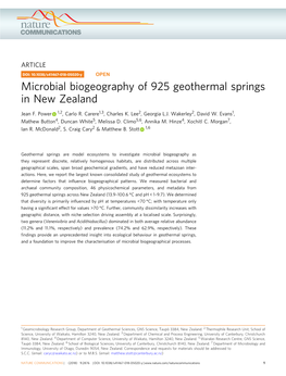 Microbial Biogeography of 925 Geothermal Springs in New Zealand