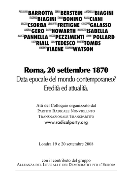 Ro Ma , 20 Settembre 1870 Data Epocale Del Mondo Contempora