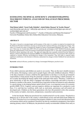 Estimating Technical Efficiency and Bootstrapping Malmquist Indices: Analysis of Malaysian Preschool Sector