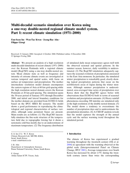 Multi-Decadal Scenario Simulation Over Korea Using a One-Way Double-Nested Regional Climate Model System