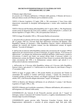 Decreto Interministeriale 12 Luglio 2000 Visiti Di Ingresso