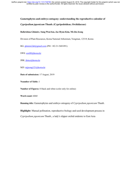 Gametophytes and Embryo Ontogeny: Understanding the Reproductive Calendar Of