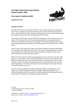 Fish Fight Continental Europe (Step II) Project Number: 2260