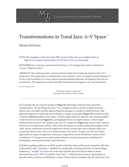 MTO 23.1: Mcclimon, Transformations in Tonal Jazz