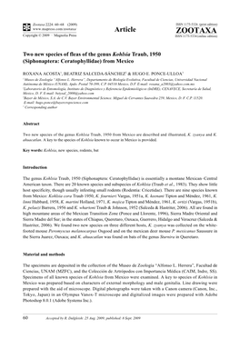 Zootaxa, Two New Species of Fleas of the Genus Kohlsia Traub, 1950