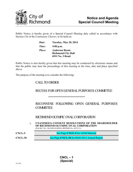 Notice and Agenda Special Council Meeting CALL to ORDER