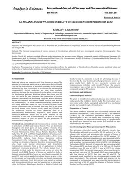 Gc-Ms Analysis of Various Extracts of Clerodendrum Phlomidis Leaf