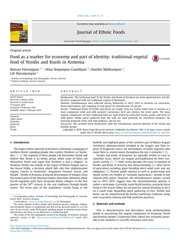 Traditional Vegetal Food of Yezidis and Kurds in Armenia
