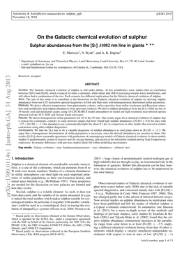 On the Galactic Chemical Evolution of Sulphur Sulphur Abundances from the [S I] Λ1082 Nm Line in Giants ?,?? E