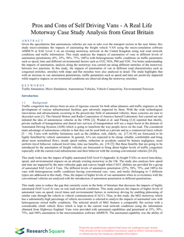 Pros and Cons of Self Driving Vans - a Real Life Motorway Case Study Analysis from Great Britain