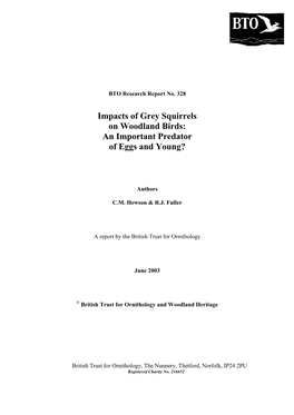 Impacts of Grey Squirrels on Woodland Birds: an Important Predator of Eggs and Young?