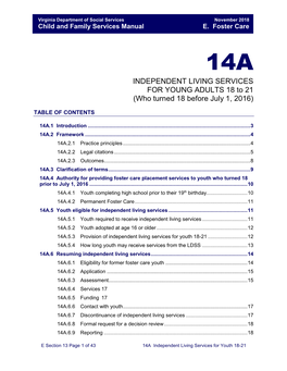 Section 14A Independent Living Services for Young Adults 18-21