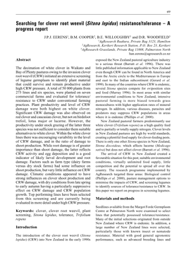 Searching for Clover Root Weevil (Sitona Lepidus) Resistance/Tolerance – a Progress Report J.P.J