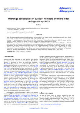 Midrange Periodicities in Sunspot Numbers and Flare Index During
