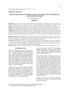 Original Article the Intersection of Tuberculosis and Cardiovascular Disease: a Systematic Review