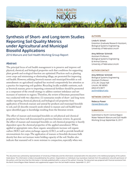 Synthesis of Short- and Long-Term Studies Reporting Soil Quality