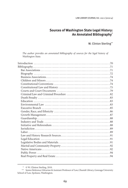 Sources of Washington State Legal History: an Annotated Bibliography*