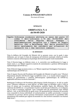 ORDINANZA N. 6 Del 04-05-2020