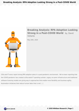 Breaking Analysis: RPA Adoption Looking Strong in a Post-COVID World