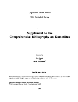 Supplement to the Comprehensive Bibliography on Komatiites