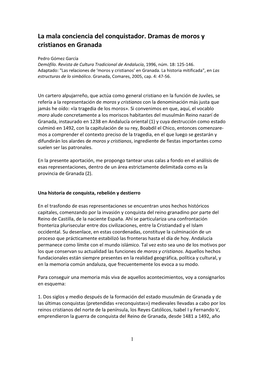 La Mala Conciencia Del Conquistador. Dramas De Moros Y Cristianos En Granada