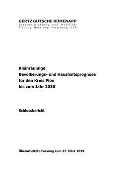 Kleinräumige Bevölkerungs- Und Haushaltsprognose Für Den Kreis Plön Bis Zum Jahr 2030