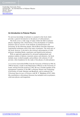 An Introduction to Polymer Physics David I