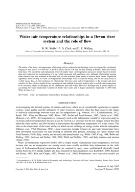 Water–Air Temperature Relationships in a Devon River System and the Role of ﬂow