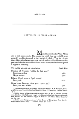 Mortality Statistics for West Africa Are, at Best, Approximate. the Groups for Which They Are Available Were Generally Speaking