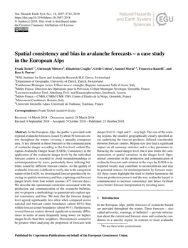 Spatial Consistency and Bias in Avalanche Forecasts – a Case Study in the European Alps