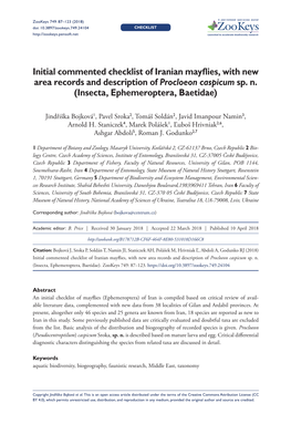 Initial Commented Checklist of Iranian Mayflies, with New Area Records and Description of Procloeon Caspicum Sp