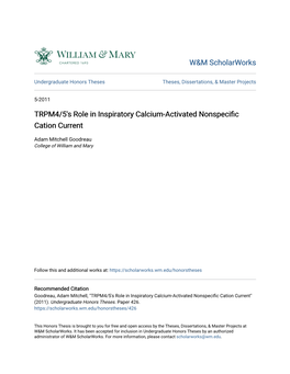 TRPM4/5'S Role in Inspiratory Calcium-Activated Nonspecific Cation Current