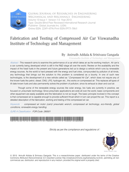 Fabrication and Testing of Compressed Air Car Viswanadha Institute of Technology and Management