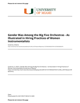 Gender Bias Among the Big Five Orchestras - As Illustrated in Hiring Practices of Women Instrumentalists
