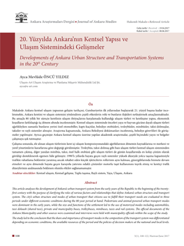 20. Yüzyılda Ankara'nın Kentsel Yapısı Ve Ulaşım Sistemindeki Gelişmeler