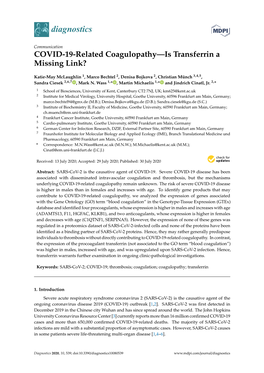 COVID-19-Related Coagulopathy—Is Transferrin a Missing Link?