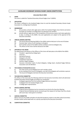 Auckland Secondary Schools Rugby Union Constitution