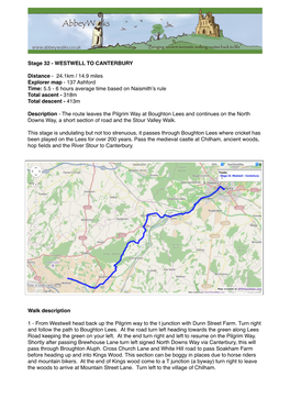 Stage 32. WESTWELL to CANTERBURY