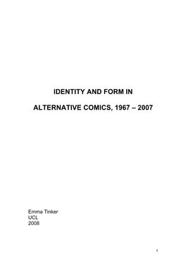 Identity and Form in Alternative Comics, 1967 – 2007