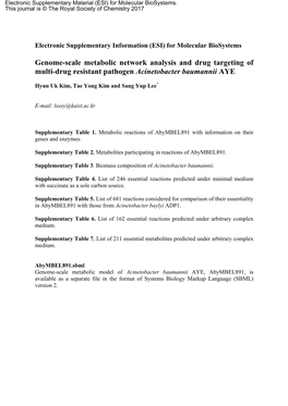 Genome-Scale Metabolic Network Analysis and Drug Targeting of Multi-Drug Resistant Pathogen Acinetobacter Baumannii AYE