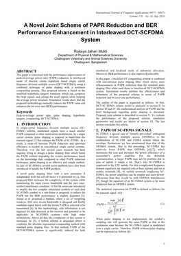 A Novel Joint Scheme of PAPR Reduction and BER Performance Enhancement in Interleaved DCT-SCFDMA System