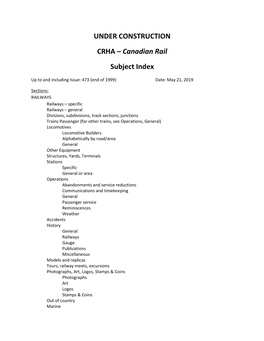 UNDER CONSTRUCTION CRHA – Canadian Rail Subject Index