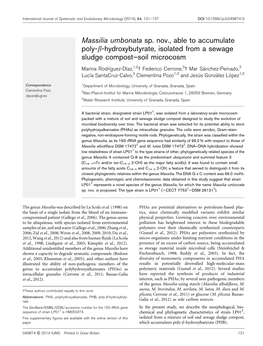 Massilia Umbonata Sp. Nov., Able to Accumulate Poly-B-Hydroxybutyrate, Isolated from a Sewage Sludge Compost–Soil Microcosm