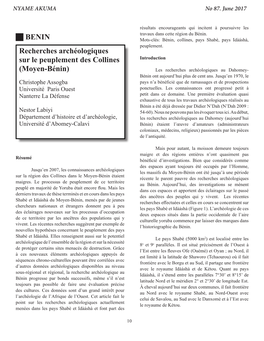 BENIN Recherches Archéologiques Sur Le Peuplement Des Collines