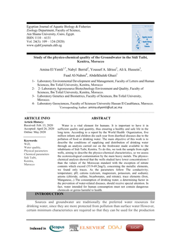 Study of the Physico-Chemical Quality of the Groundwater in the Sidi Taibi, Kenitra, Morocco