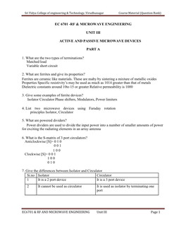 Rf & Microwave Engineering Unit Iii Active and Passive