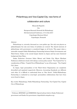 Philanthropy and Vice-Capital City: New Forms Of