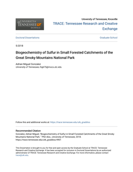 Biogeochemistry of Sulfur in Small Forested Catchments of the Great Smoky Mountains National Park