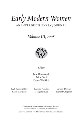 Early Modern Women an Interdisciplinary Journal